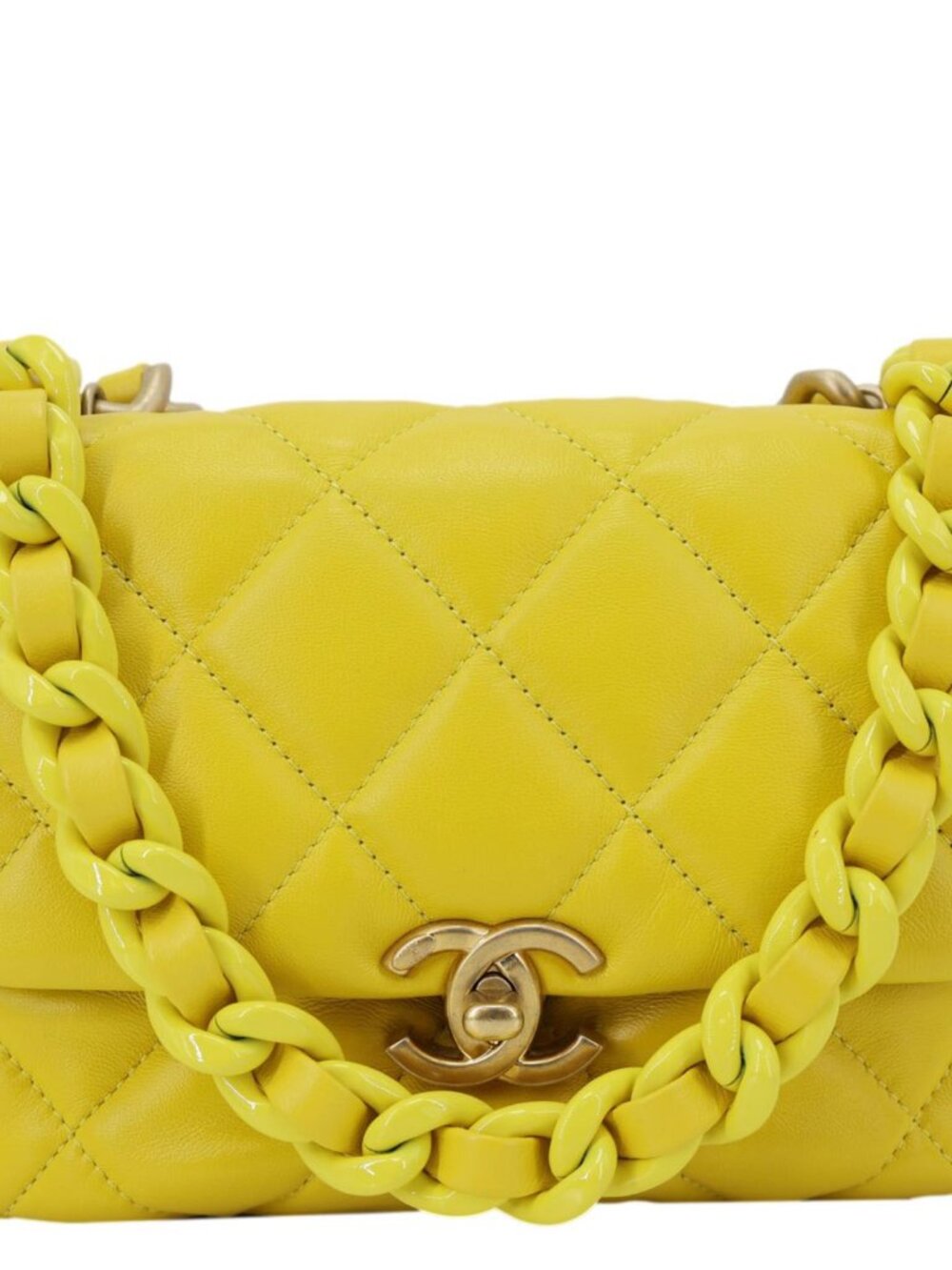 Chanel CC Flap Candy Chain Mini Quilted Lambskin Leather Crossbody Bag Yellow